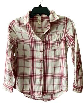 Girls Red Plaid Button-Front Shirt -